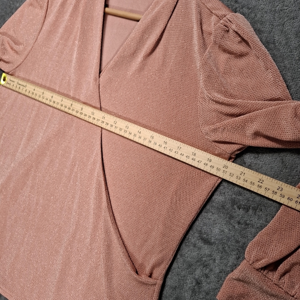 Adrianna Papell Long Sleeve Blouse Women's Size Large Faux Wrap blush/rose color - Picture 6 of 13